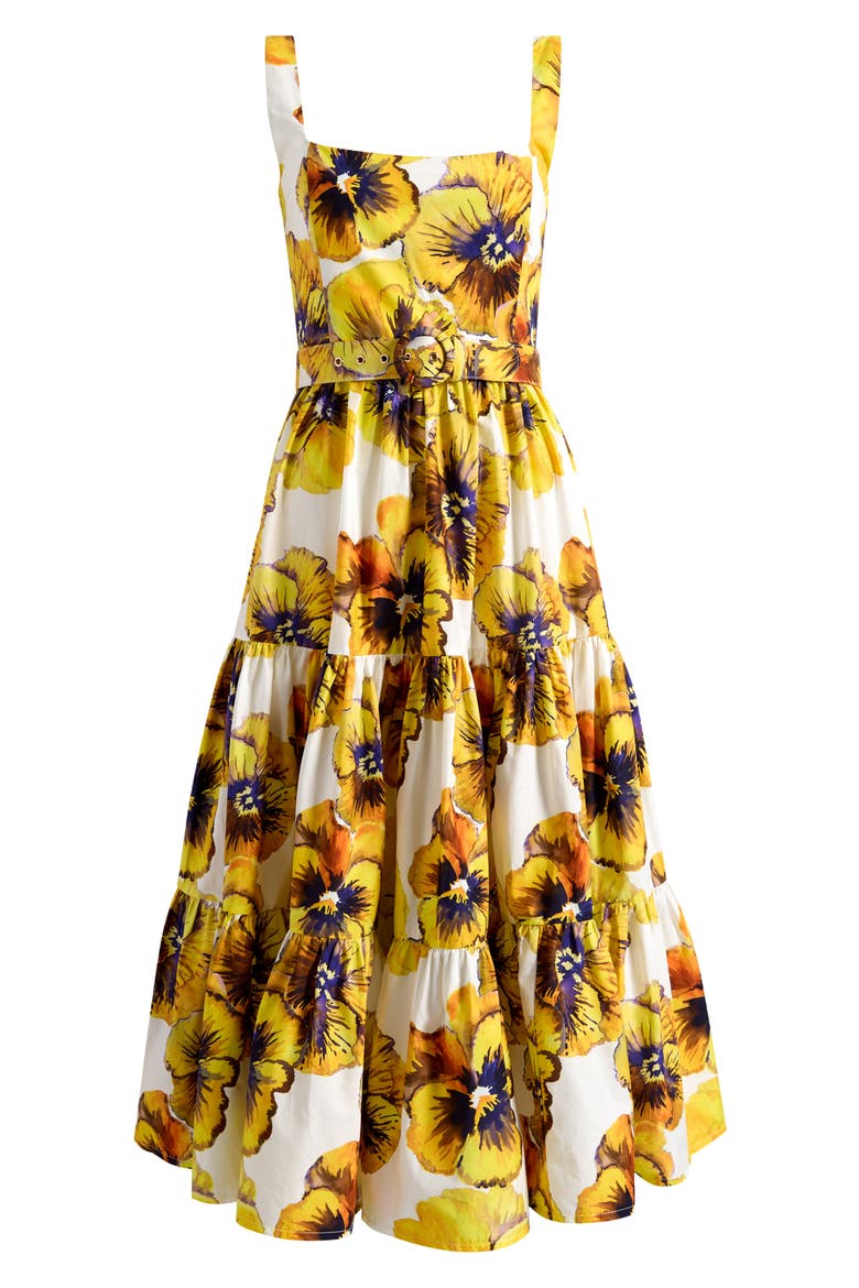 Helena Floral Cotton Cocktail Midi Dress, Alternate, color, YELLOW