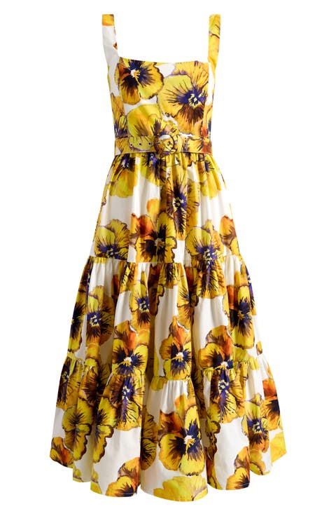 Helena Floral Cotton Cocktail Midi Dress