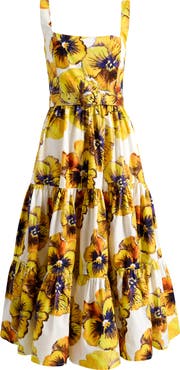 NADINE MERABI Helena Floral Cotton Cocktail Midi Dress