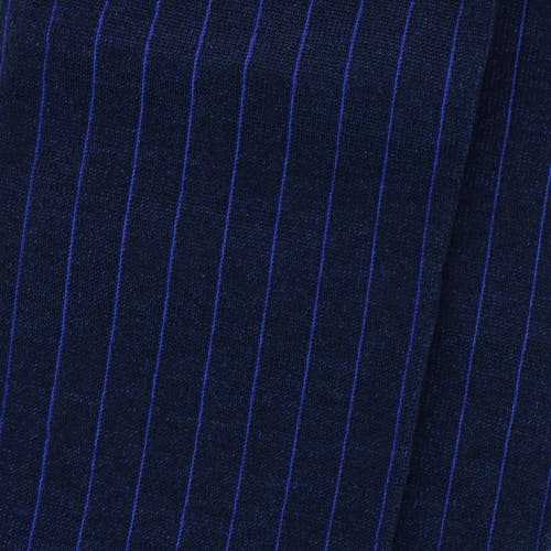 Trafalgar Valentino Vertical Stripe Over The Calf Mercerized Cotton Sock In Navy With Royal Blue Stripes