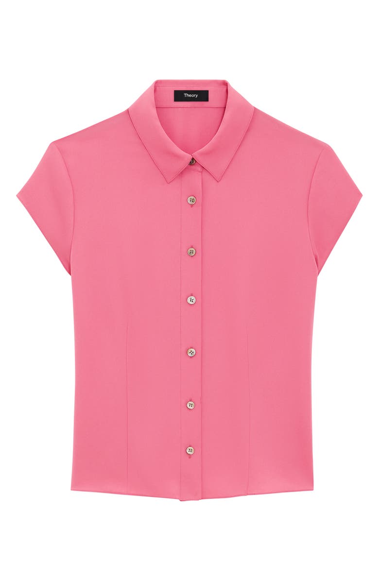 Theory Cap Sleeve Silk Shirt, Alternate, color, Brt Pink