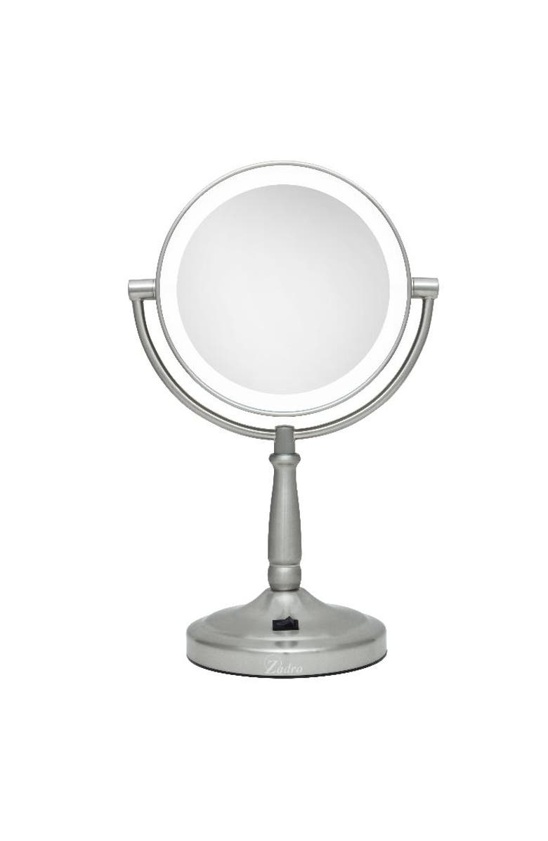 Zadro Lighted Makeup Mirror with 5X/1X Magnifications & Cordless, Main, color, Satin Nickel