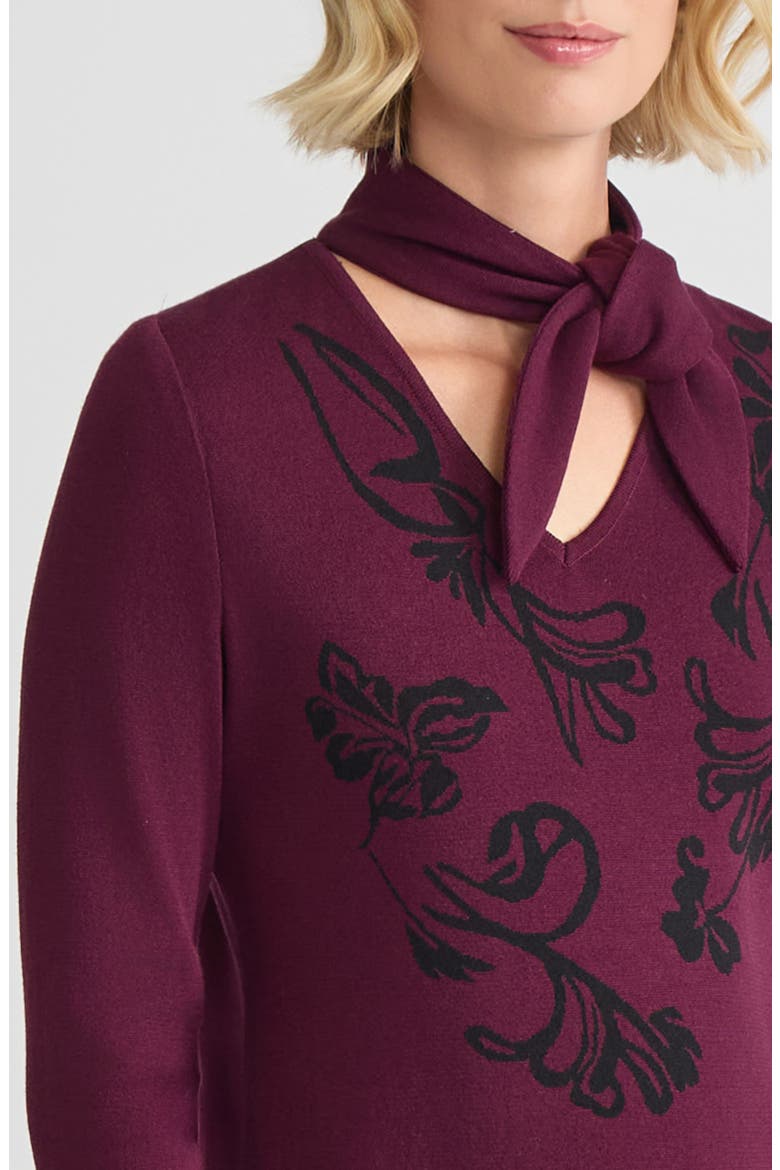 Tie-Neck Floral Jacquard Soft Knit Tunic, Alternate, color, Midnight Violet/Black