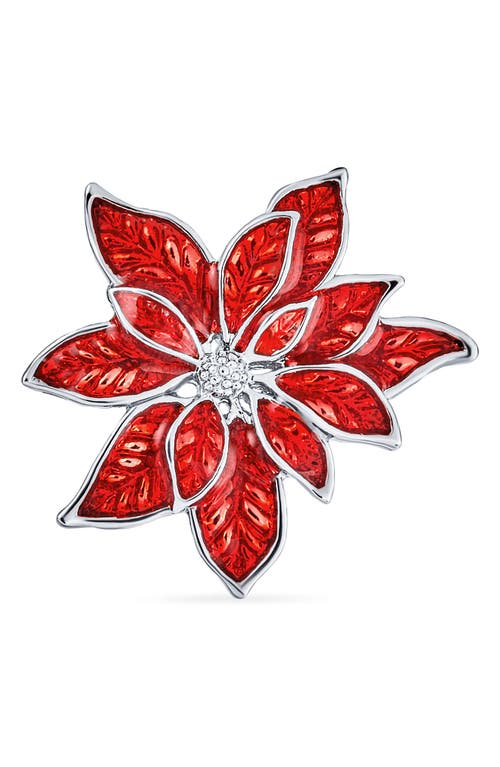 Bling Jewelry Enamel Pointsettia Clip-on Earrings In Red