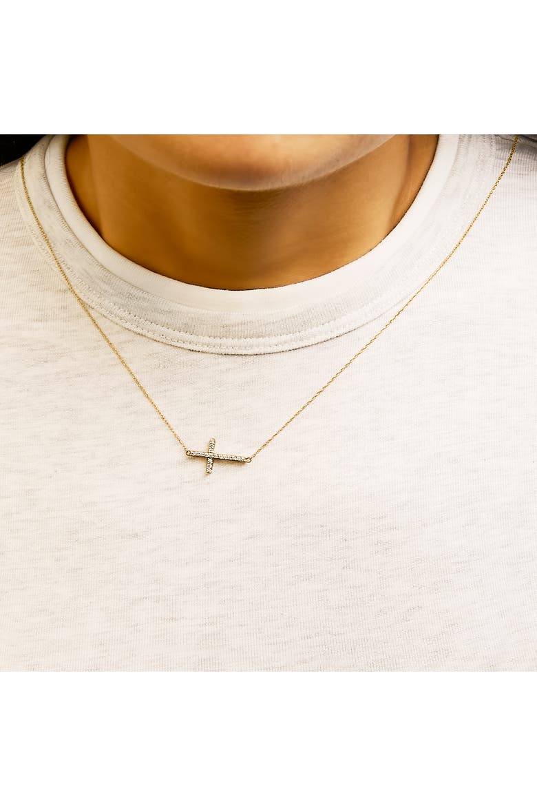 10K Yellow Gold 1/5 Cttw Diamond Sideways Cross Pendant Necklace, Alternate, color, Yellow Gold