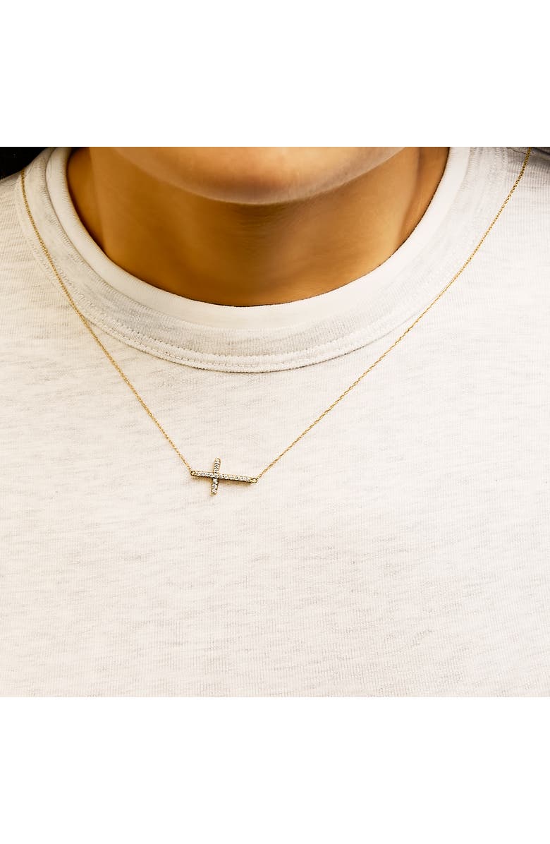 Haus of Brilliance 10K Yellow Gold 1/5 Cttw Diamond Sideways Cross Pendant Necklace, Alternate, color, Yellow Gold