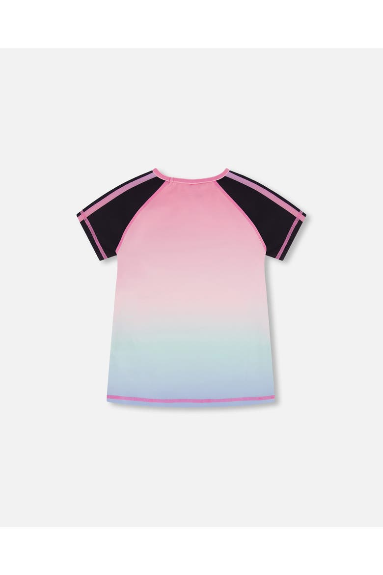 Girl's Short Sleeve Athletic Top Gradient Pink Printed Big Flowers, Alternate, color, Gradient Pink Big Flowers
