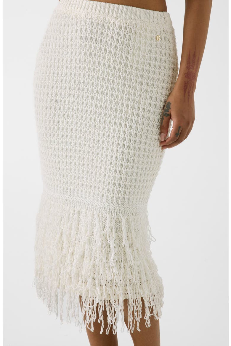 Remi Open Stitch Fringe Midi Skirt, Alternate, color, WHITE