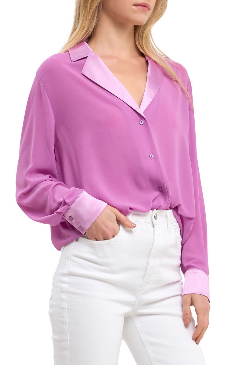 Endless Rose Satin Chiffon Button-Up Shirt, Alternate, color,