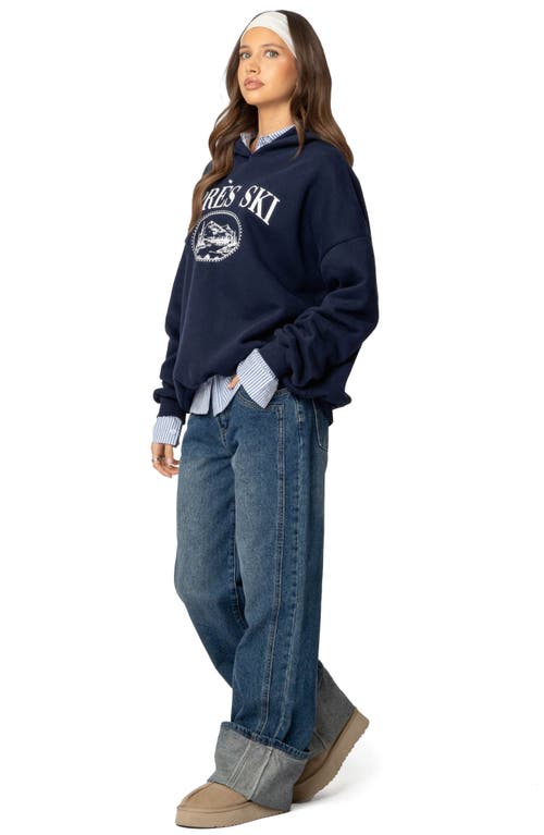 Shop Edikted Après Ski Graphic Hoodie In Navy