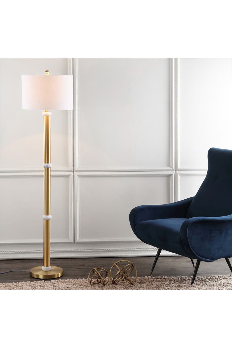 Gregory Metal/Marble LED Floor Lamp, Main, color, Brass Gold/White