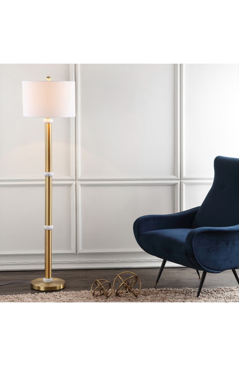 JONATHAN Y Gregory Metal/Marble LED Floor Lamp, Main, color, Brass Gold/White