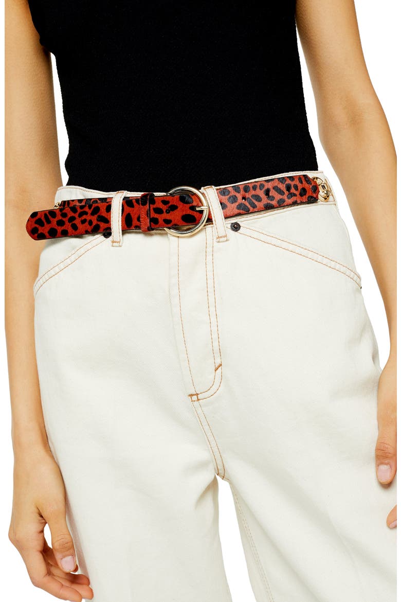 Leopard Print Genuine Calf Hair Belt, Alternate, color, RUST