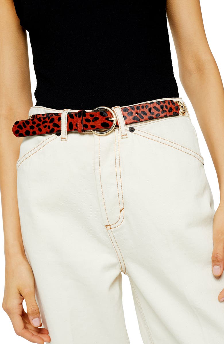Topshop Leopard Print Genuine Calf Hair Belt, Alternate, color,