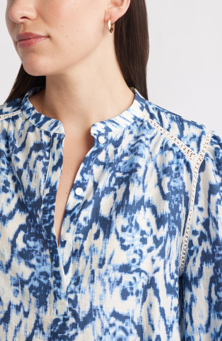 Caslon<sup>®</sup> Embroidered Inset Top, Alternate, color, Ivory- Blue Linen Ikat