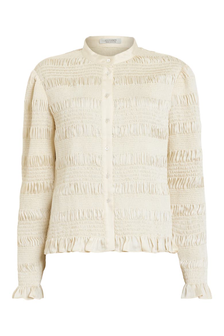 Meg Smocked Button-Up Shirt, Alternate, color, SAND BEIGE