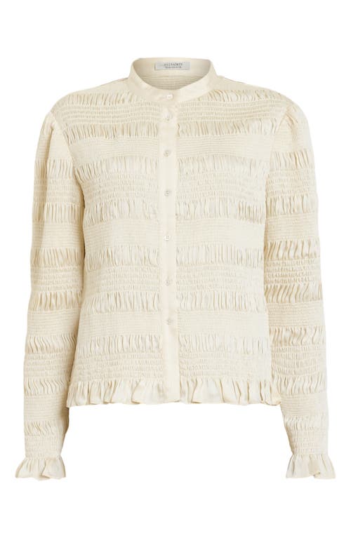 Allsaints Meg Smocked Button-up Shirt In Sand Beige
