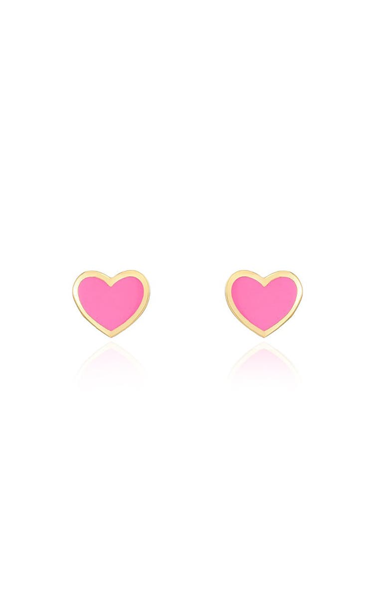 The Lovery Fine Jewelry Pink Enamel Heart Stud Earrings, Alternate, color, Pink Enamel
