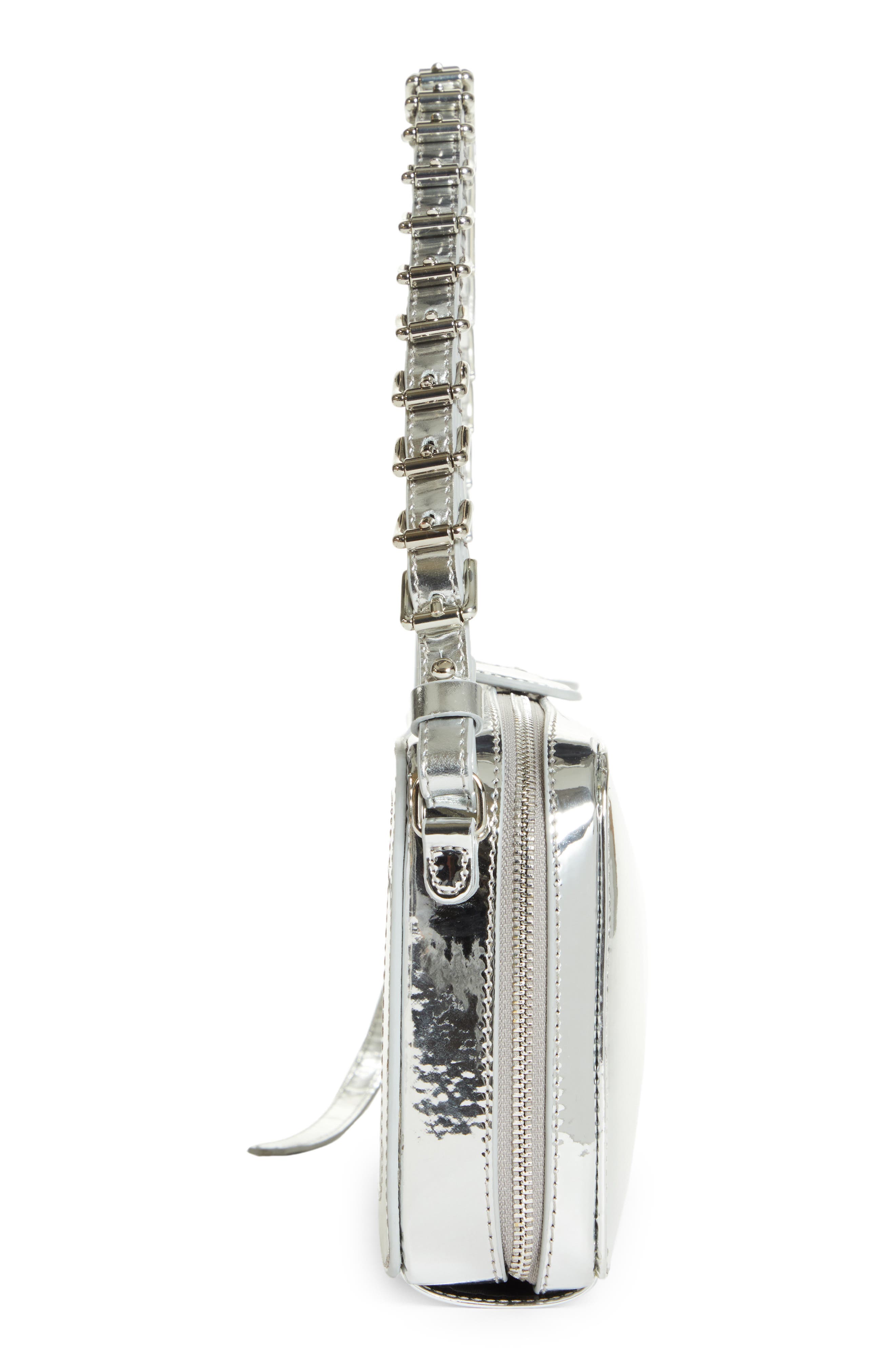 Mirror Faux Patent Leather Baguette Bag, Alternate, color, MIRROR