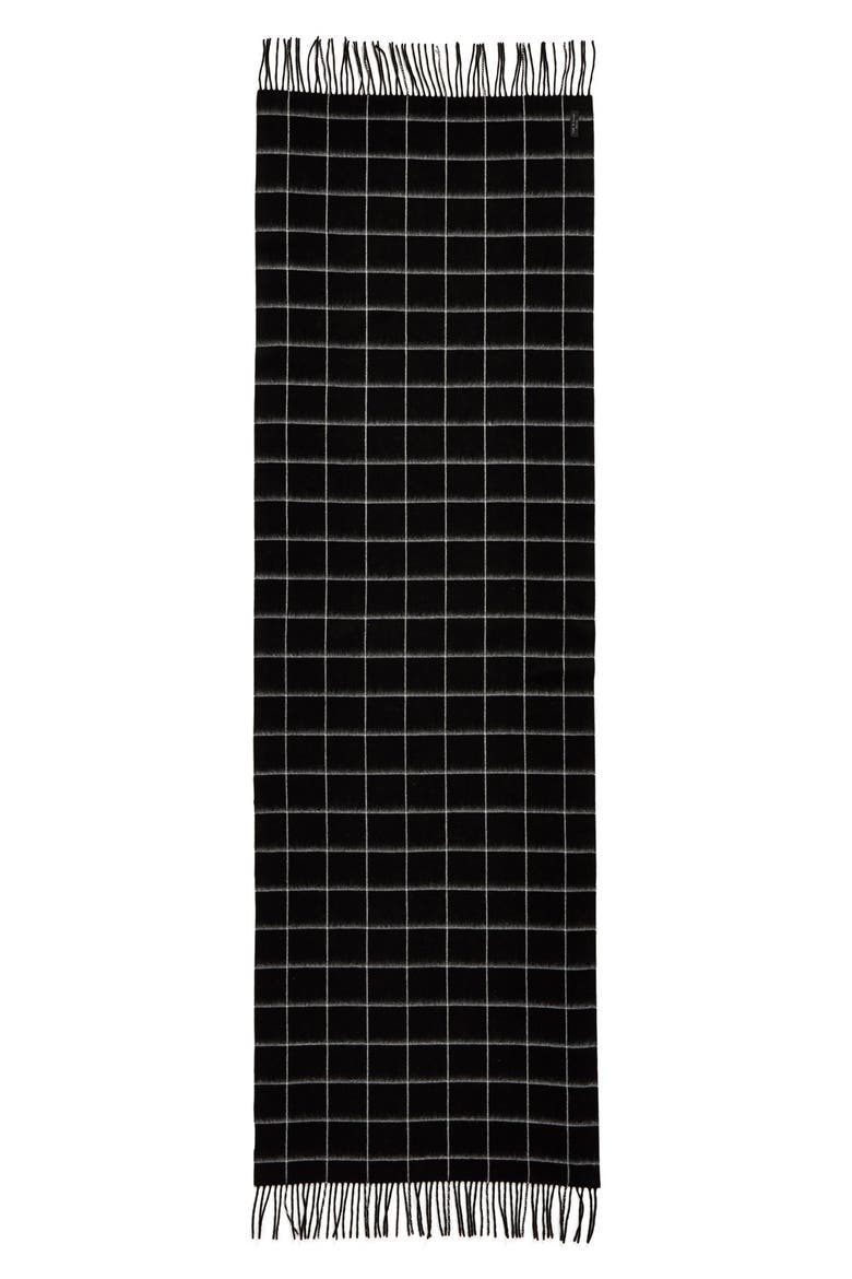 'Brushed Check' Merino Wool Scarf, Alternate, color, BLACK