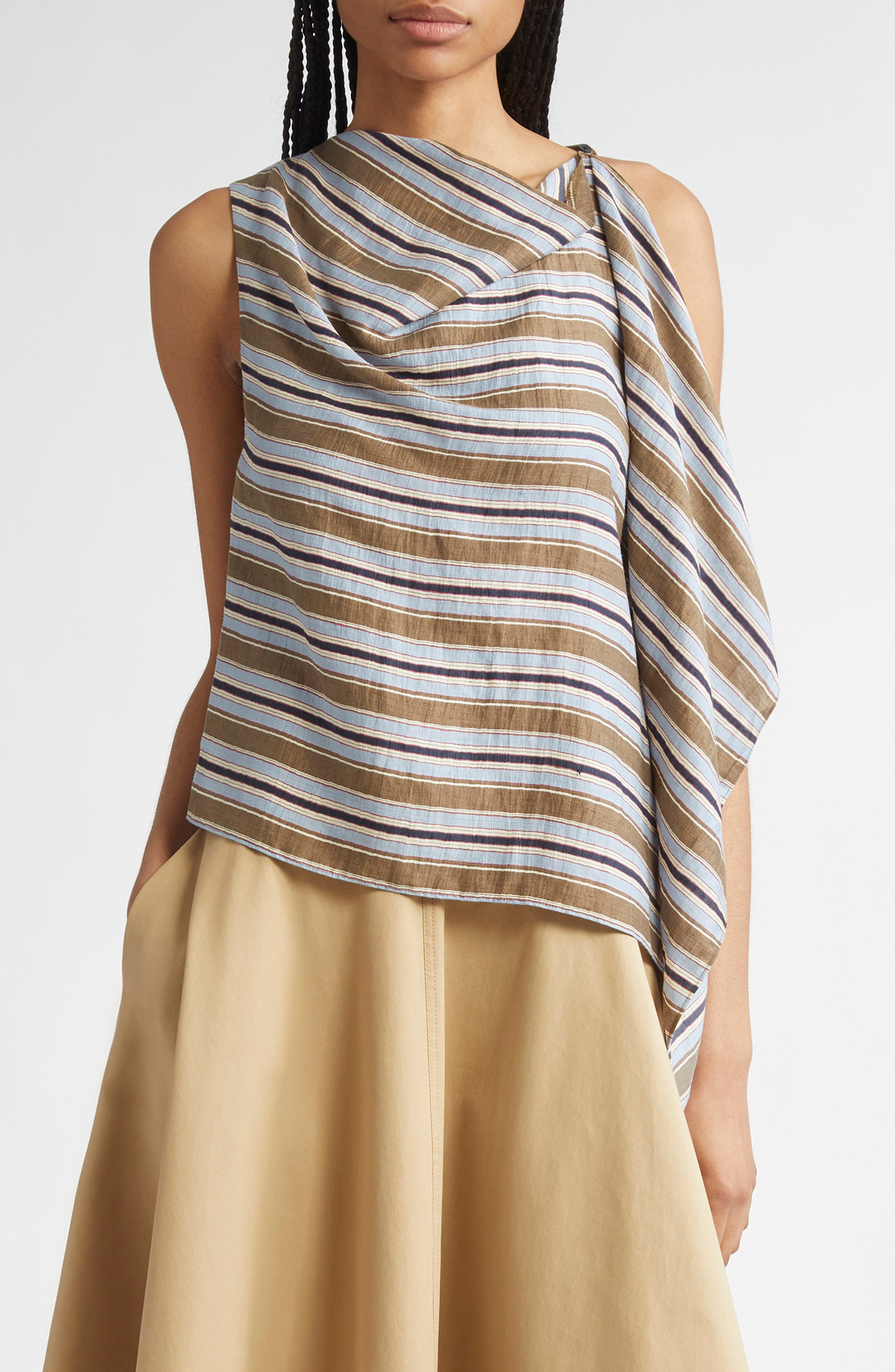 A.L.C. Lota Stripe Side Drape Sleeveless Top