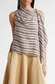 Lota Stripe Side Drape Sleeveless Top