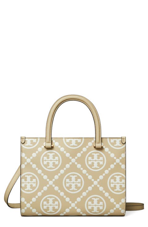T Monogram Contrast Embossed Tote