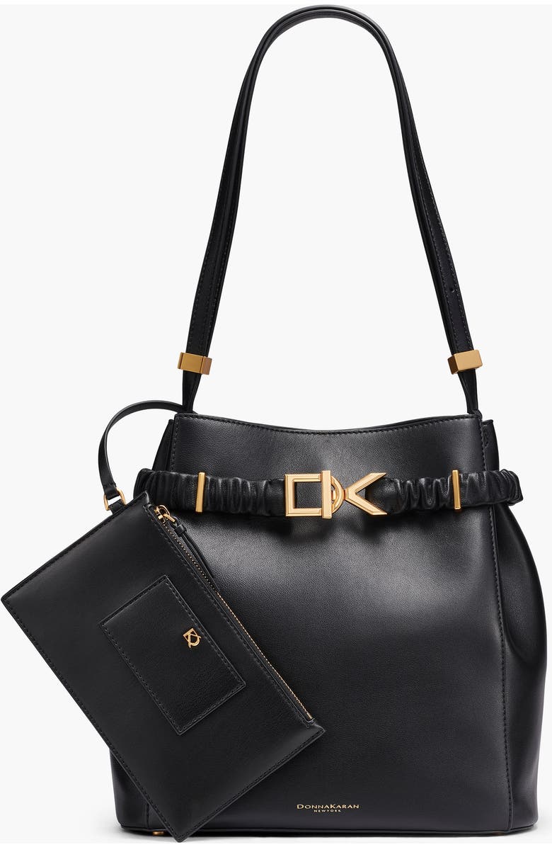 Donna Karan New York Gingham Bucket, Main, color, Black/Gold