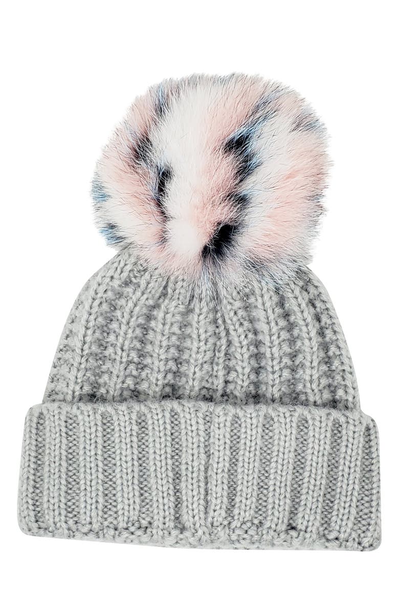 Kyi Kyi Beanie with Genuine Fox Fur Pom, Main, color, 