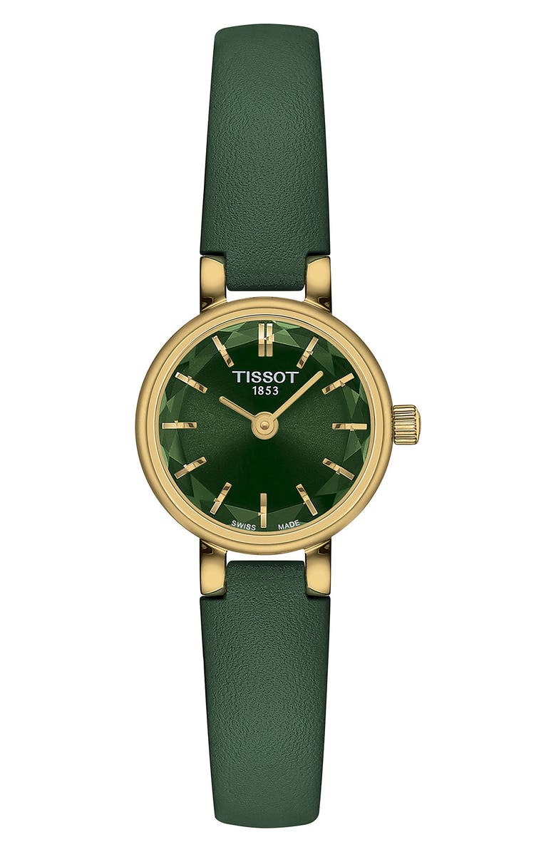 Tissot Lovely Round Leather Strap Watch, 19.5mm, Main, color, Green