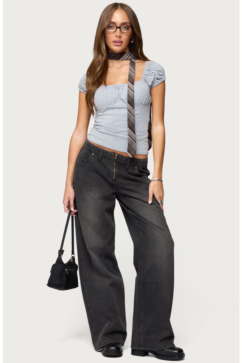 Oleana Gathered Bust Stretch Cotton Top, Alternate, color, GRAY-MELANGE