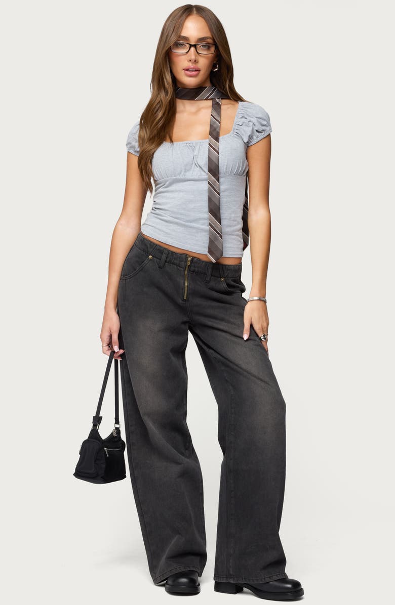 EDIKTED Oleana Gathered Bust Stretch Cotton Top, Alternate, color, Gray-Melange