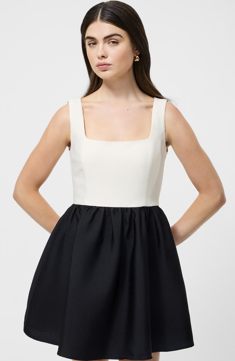 French Connection Colorblock Fit & Flare Minidress, Alternate, color, Porcelain Cream