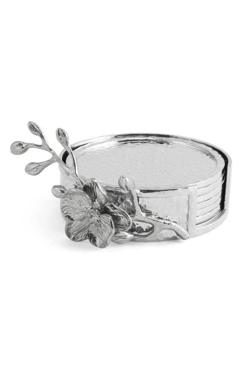 Michael Aram White Orchid Set of 6 Coasters, Main, color, Silver