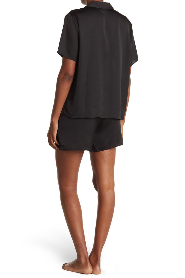Satin Short Sleeve Shortie Set, Alternate, color, BLACK
