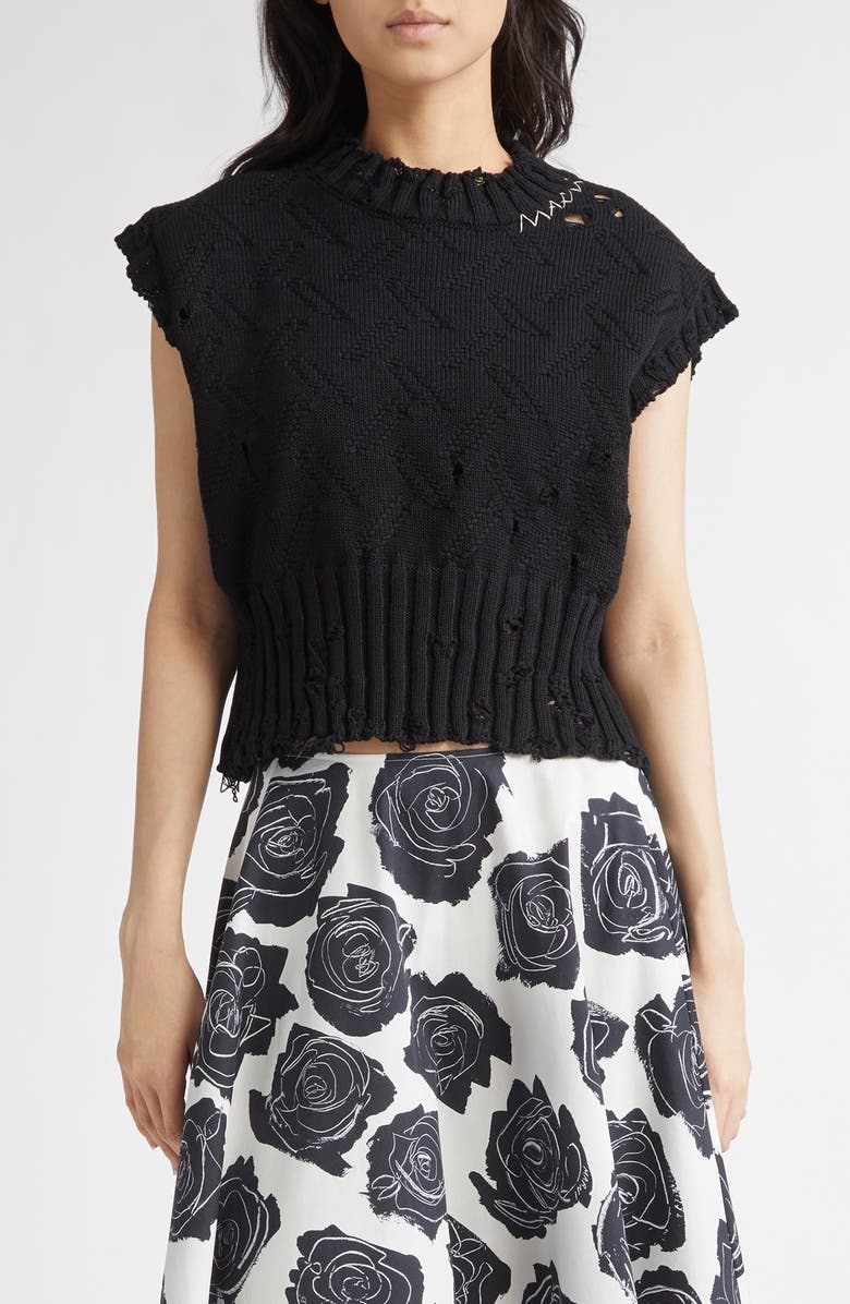 Marni Distressed Cotton Crop Sweater Vest, Main, color, 