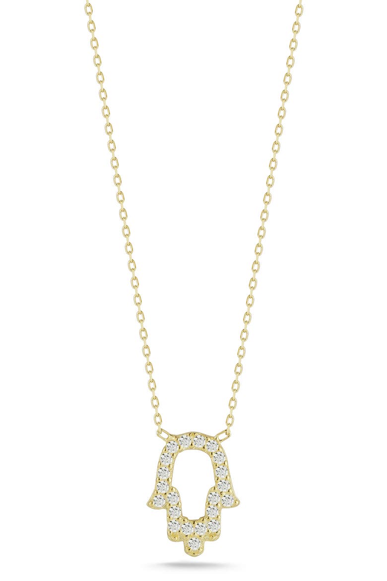 Pavé Cubic Zirconia Open Hamsa Pendant Necklace, Main, color, GOLD
