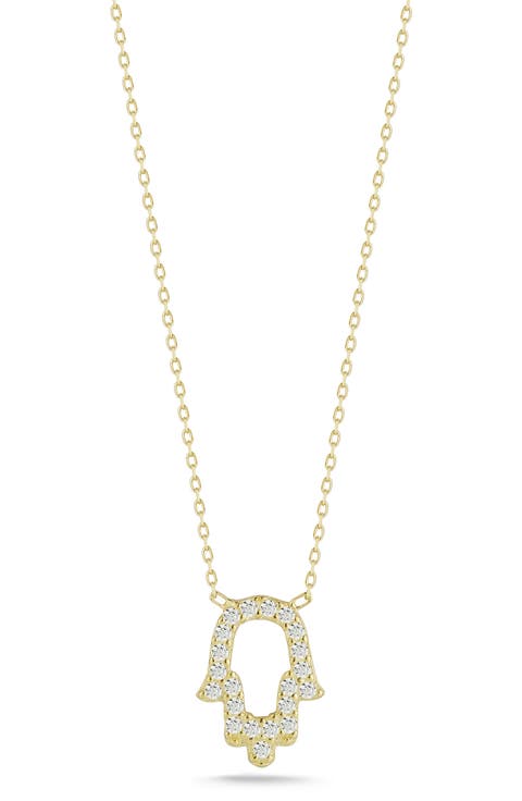 Pavé Cubic Zirconia Open Hamsa Pendant Necklace