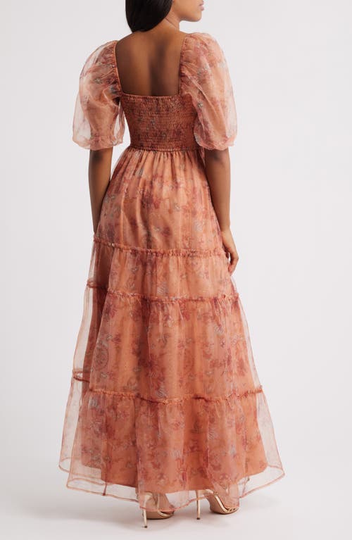 Lulus Daphne Floral Print Organza Gown In Rusty Rose Floral