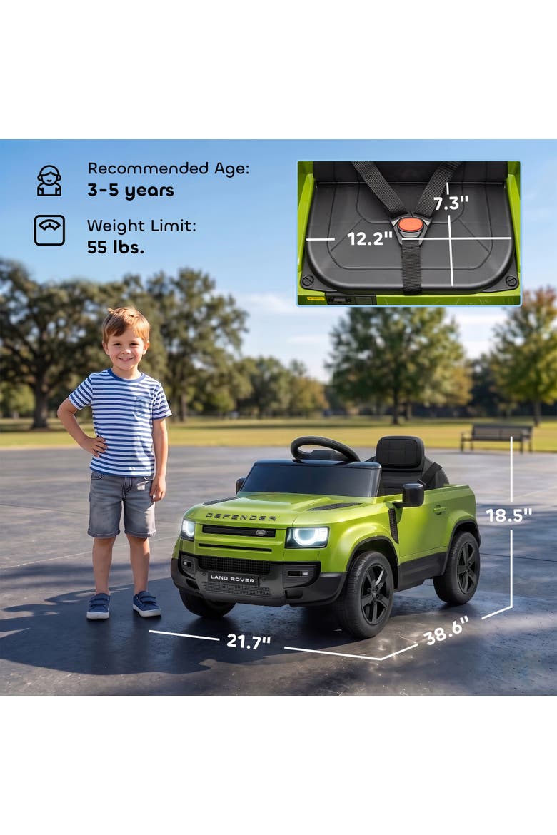 12V Land Rover Defender Ride-On Car, Remote Control, Green, Alternate, color, Green