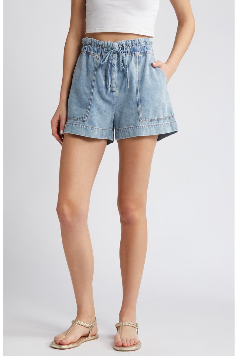 Foster Paperbag Denim Shorts, Main, color, FADED INDIGO
