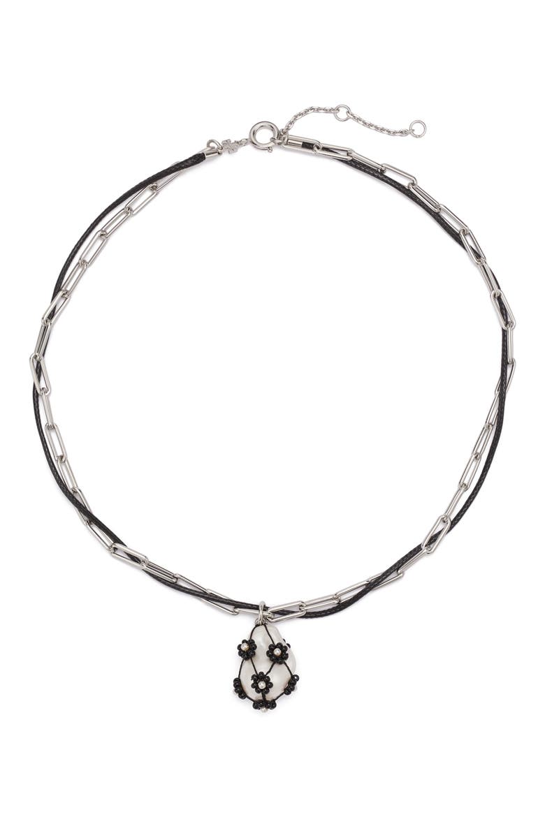 Curiosity Freshwater Pearl Pendant Necklace, Main, color, TORY SILVER / BLACK
