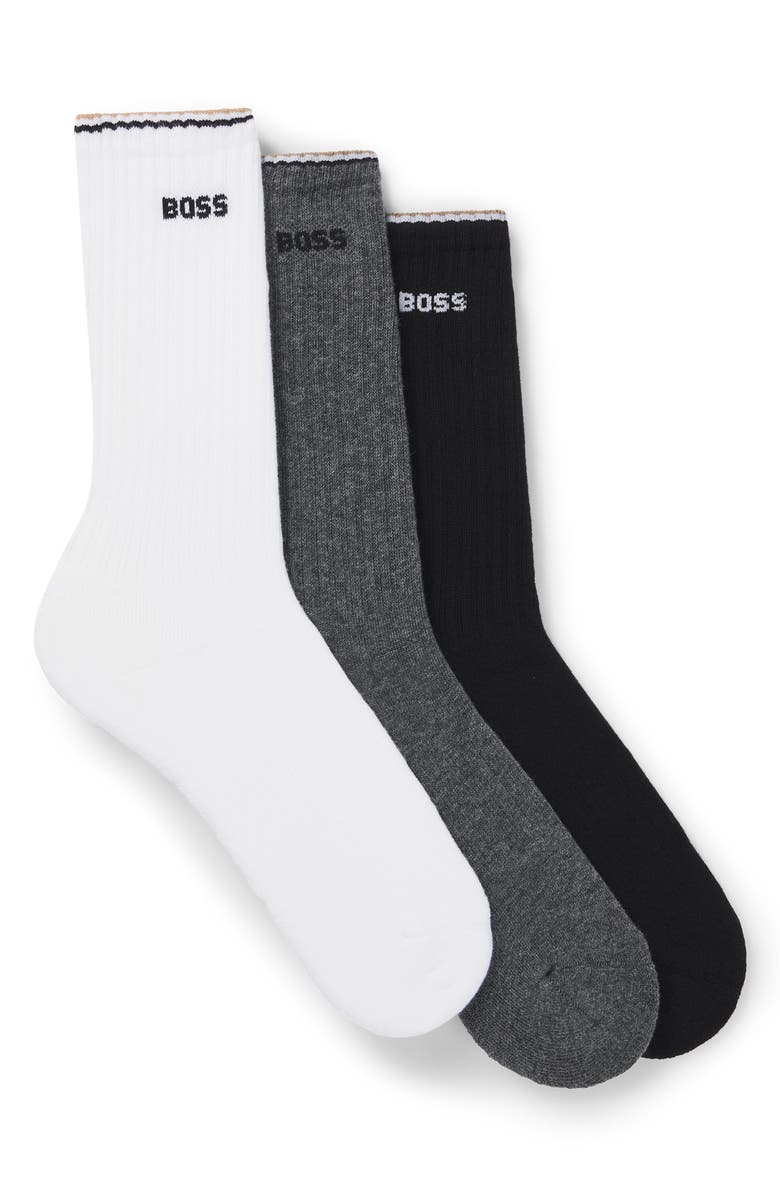 BOSS Assorted 3-Pack Stretch Crew Socks, Alternate, color, Grey Multi