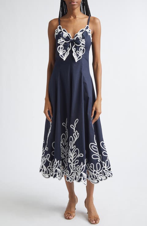 Embroidered Paisley Bloom Detail Cotton Dress