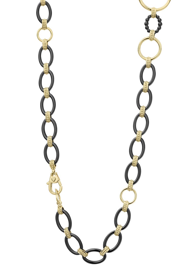 Meridian 18K Gold and Black Ceramic Link Long Necklace, Alternate, color, GOLD/ BLACK CERAMIC