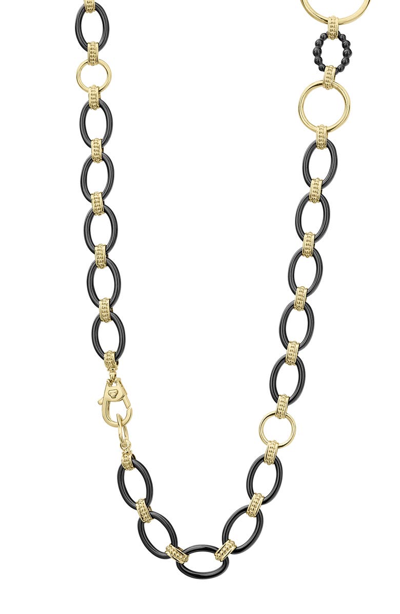 LAGOS Meridian 18K Gold and Black Ceramic Link Long Necklace, Alternate, color, 