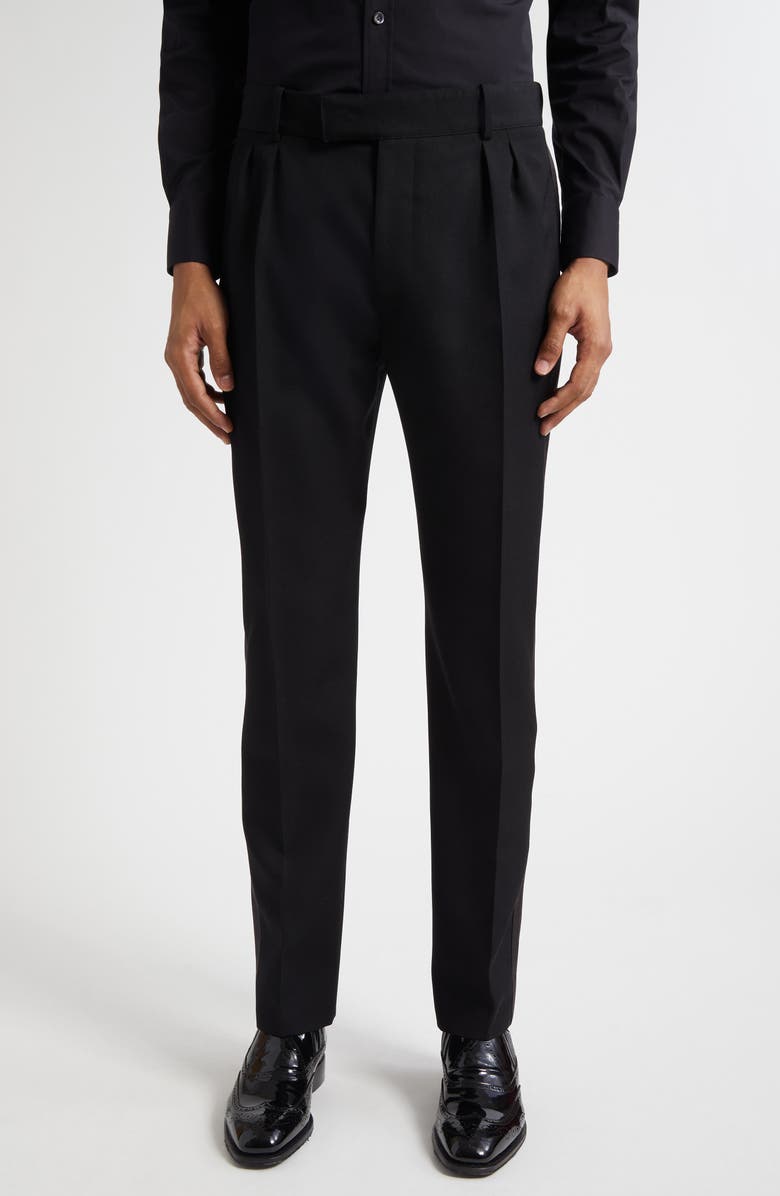 McQueen Wool Tuxedo Trousers, Main, color, Black