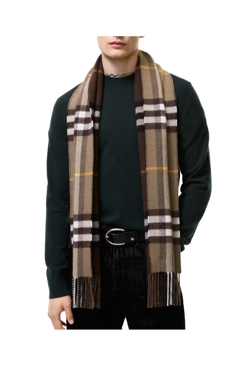 Reversible Check Cashmere Scarf, Alternate, color, Vole brown/treacle brown