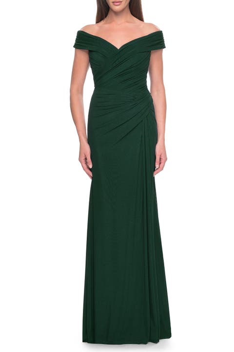 Off the Shoulder Jersey Evening Gown with Ruching