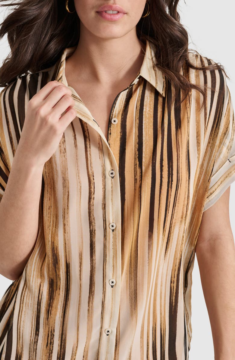 DKNY Print Chiffon Short Sleeve Button-Up Shirt, Alternate, color, 